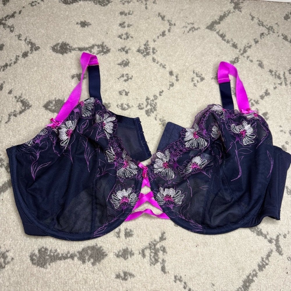 CACIQUE Unlined Balconette Purple Floral Bra